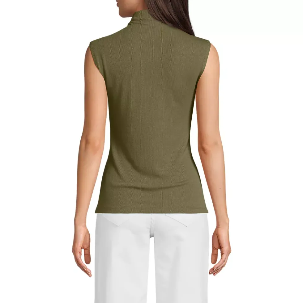 Women's Cap Sleeve Drapey Rib Fitted Funnel Neck Tank
