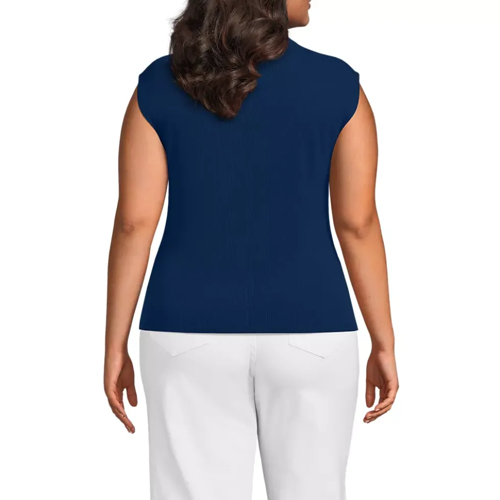Women's Cap Sleeve Drapey Rib Fitted Funnel Neck Tank
