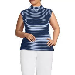Women's Cap Sleeve Drapey Rib Fitted Funnel Neck Tank