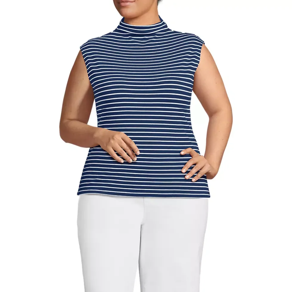 Women's Cap Sleeve Drapey Rib Fitted Funnel Neck Tank