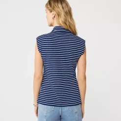Women's Cap Sleeve Drapey Rib Fitted Funnel Neck Tank