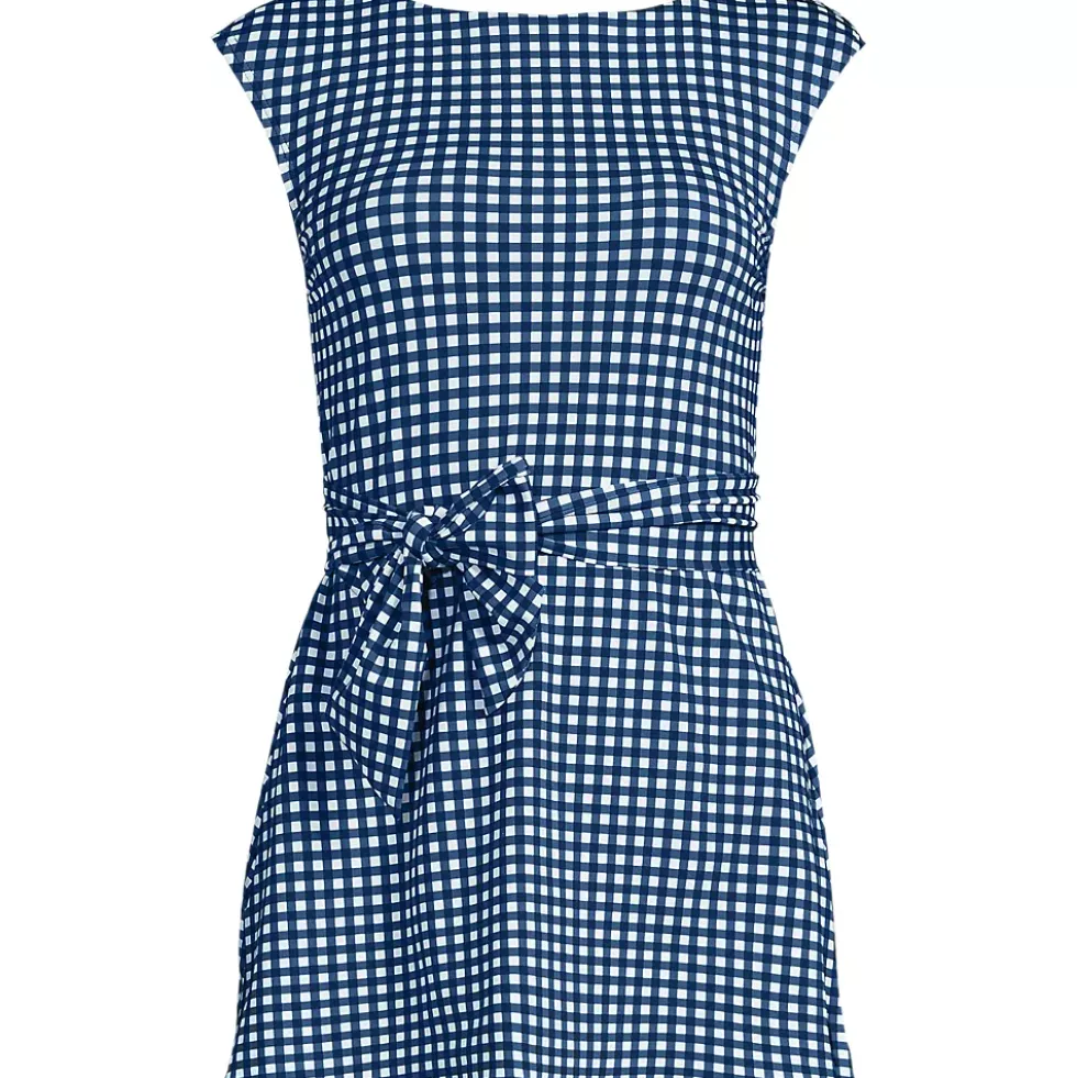 Women's Cap Sleeve Tie Belt Mini Swim Dress