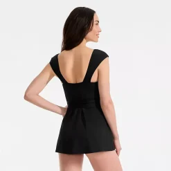 Women's Cap Sleeve Tie Belt Mini Swim Dress