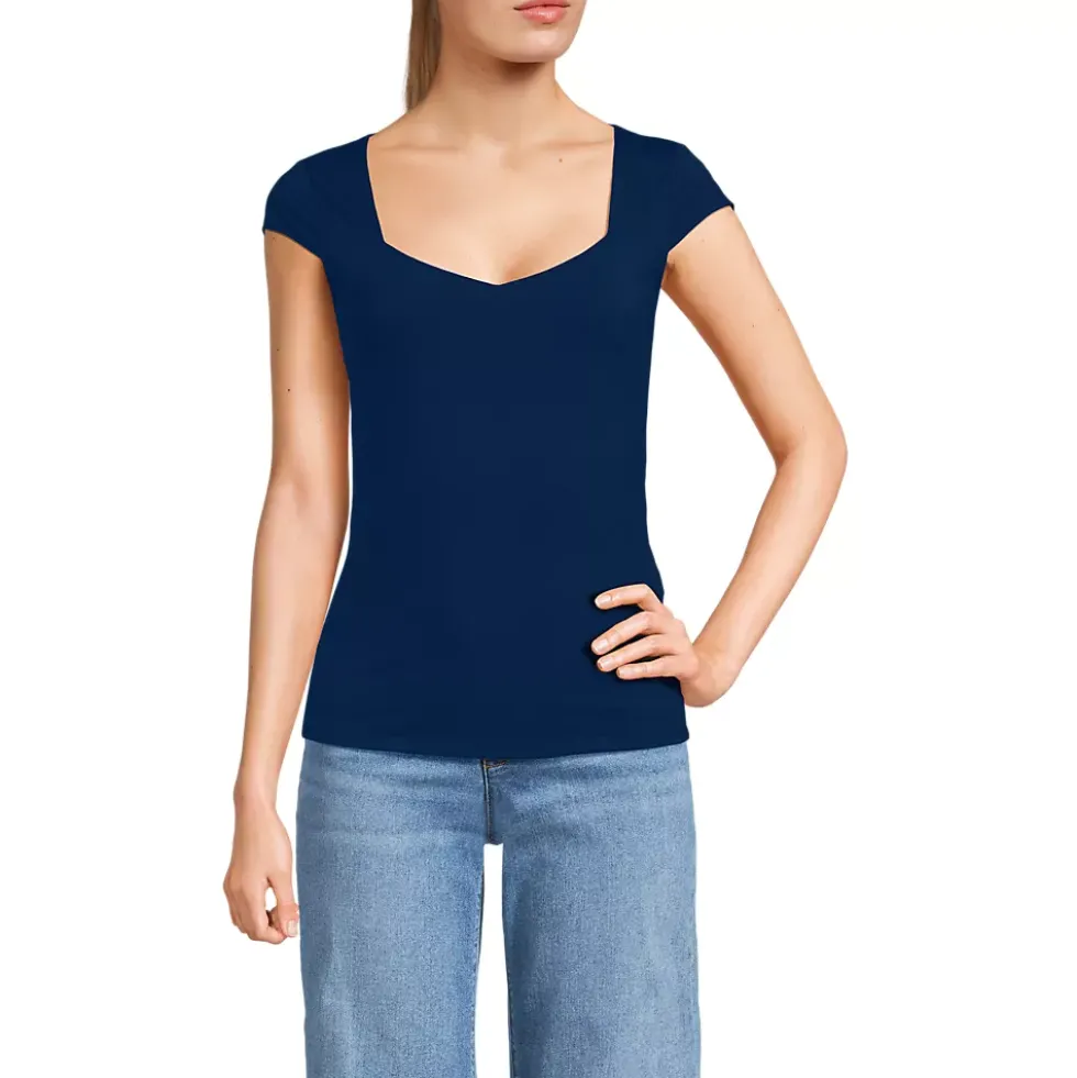 Women's Cap Sleeve Tugless Double Layer Sweetheart Knit Top