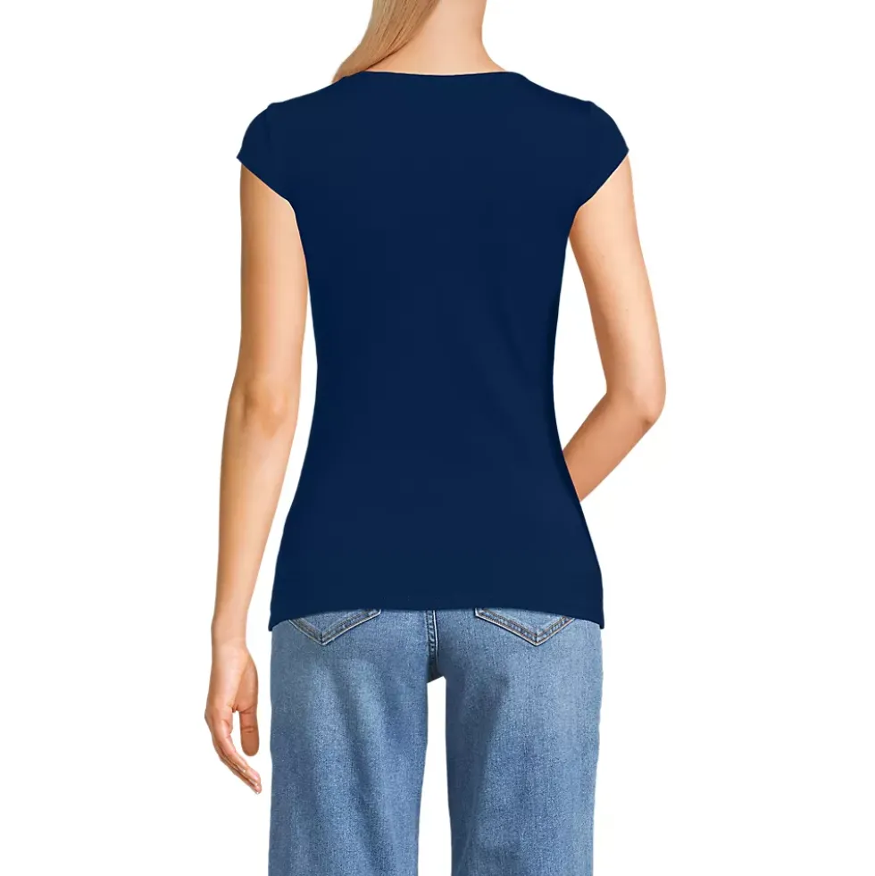Women's Cap Sleeve Tugless Double Layer Sweetheart Knit Top