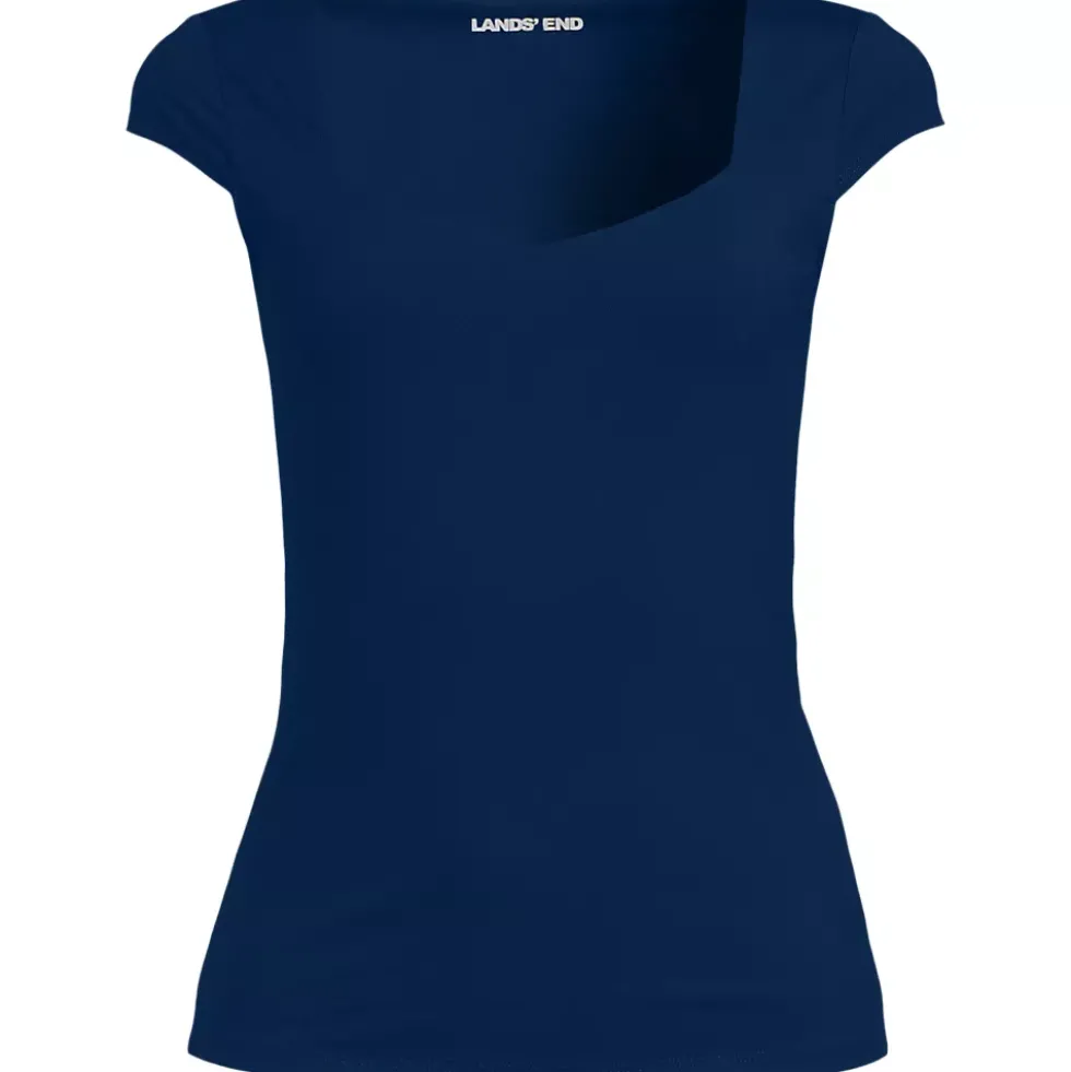Women's Cap Sleeve Tugless Double Layer Sweetheart Knit Top