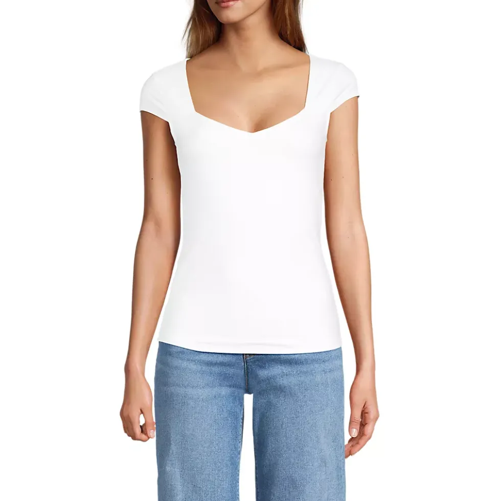 Women's Cap Sleeve Tugless Double Layer Sweetheart Knit Top