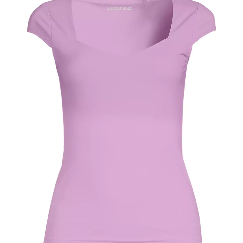 Women's Cap Sleeve Tugless Double Layer Sweetheart Knit Top