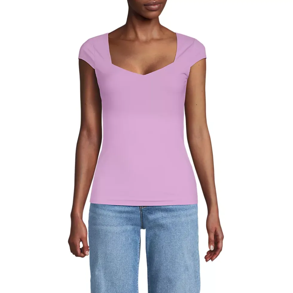 Women's Cap Sleeve Tugless Double Layer Sweetheart Knit Top