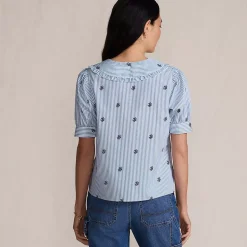 Women's Carefree Cotton Puff Sleeve Statement Collar Shirt
