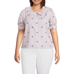Women's Carefree Cotton Puff Sleeve Statement Collar Shirt
