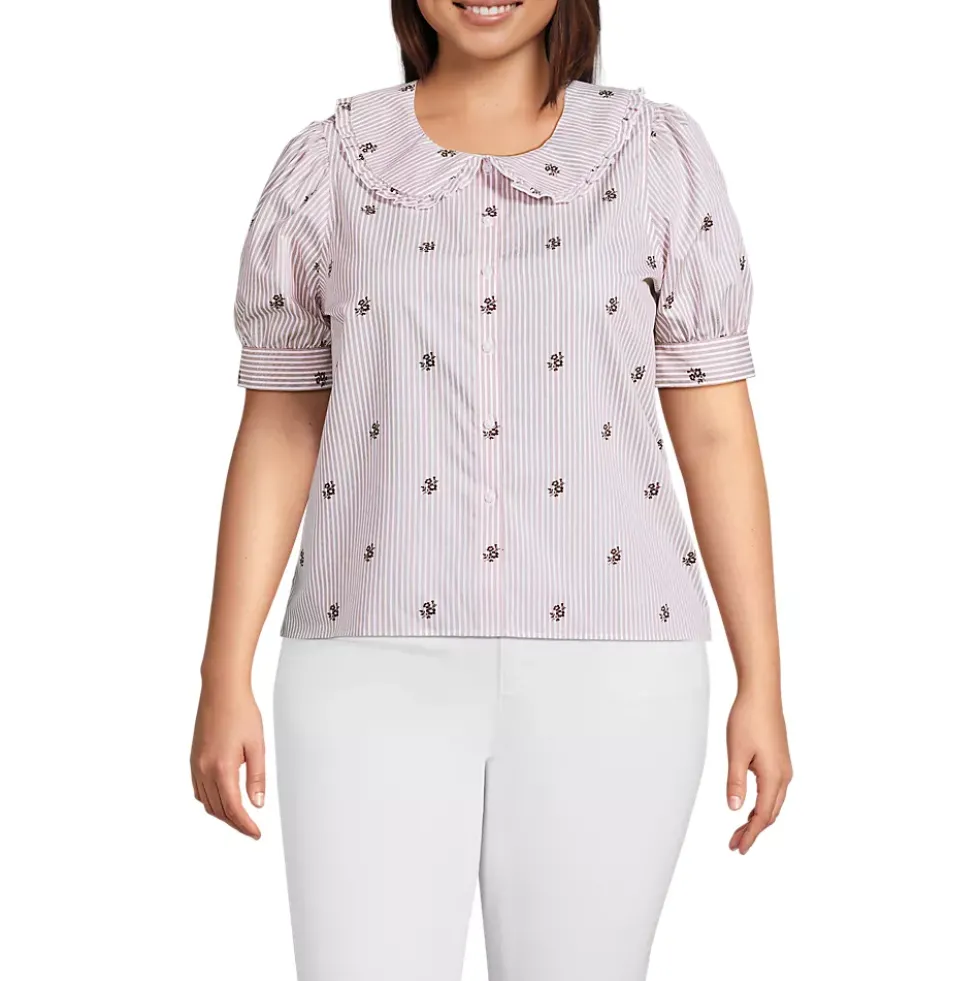 Women's Carefree Cotton Puff Sleeve Statement Collar Shirt