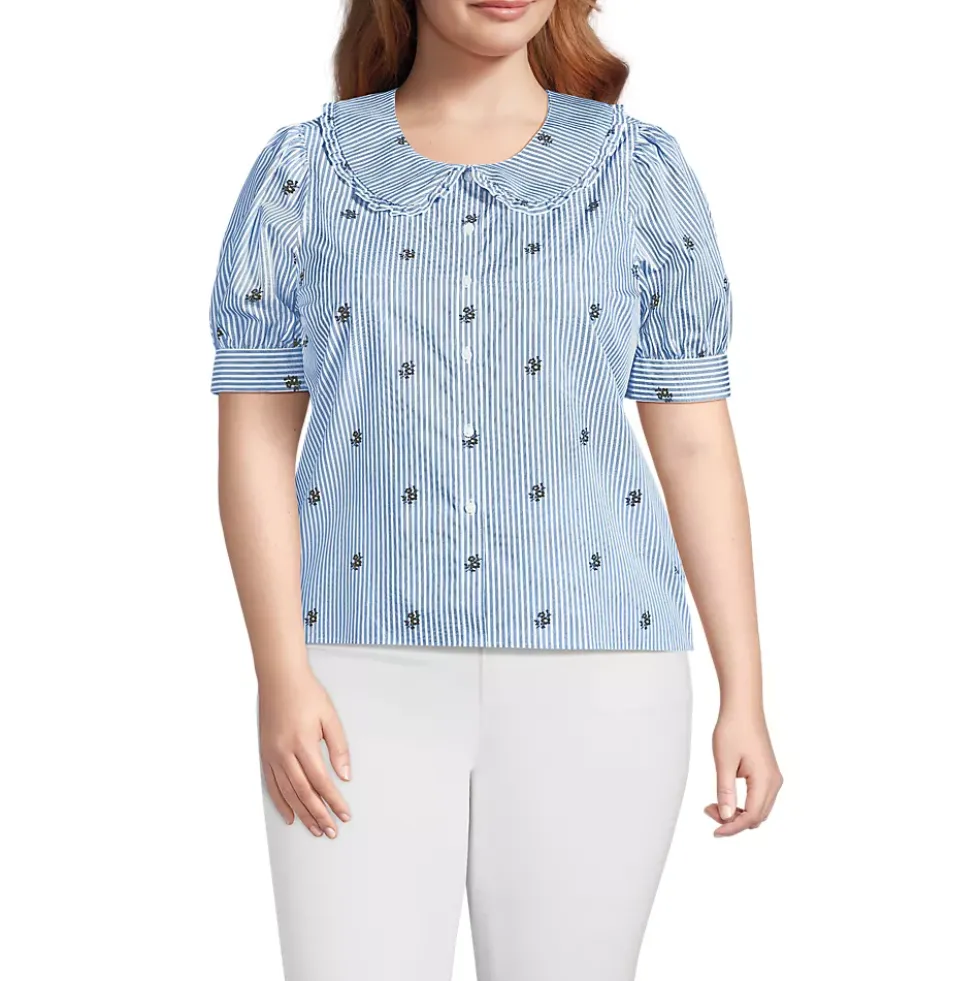 Women's Carefree Cotton Puff Sleeve Statement Collar Shirt