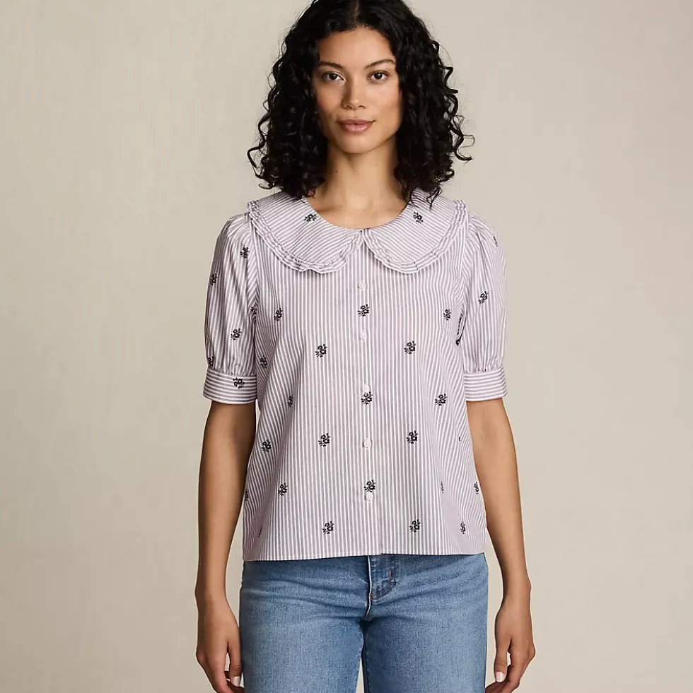 Women's Carefree Cotton Puff Sleeve Statement Collar Shirt