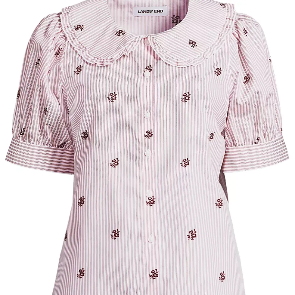 Women's Carefree Cotton Puff Sleeve Statement Collar Shirt