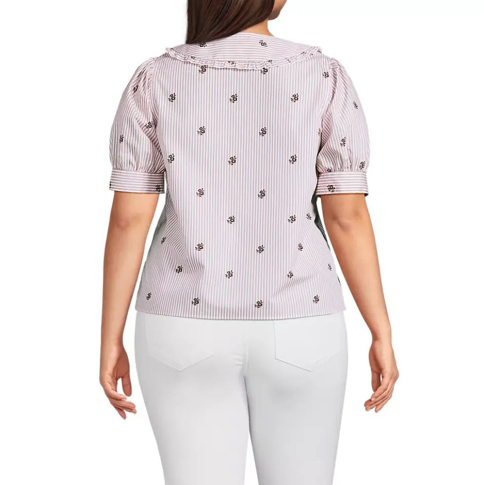 Women's Carefree Cotton Puff Sleeve Statement Collar Shirt