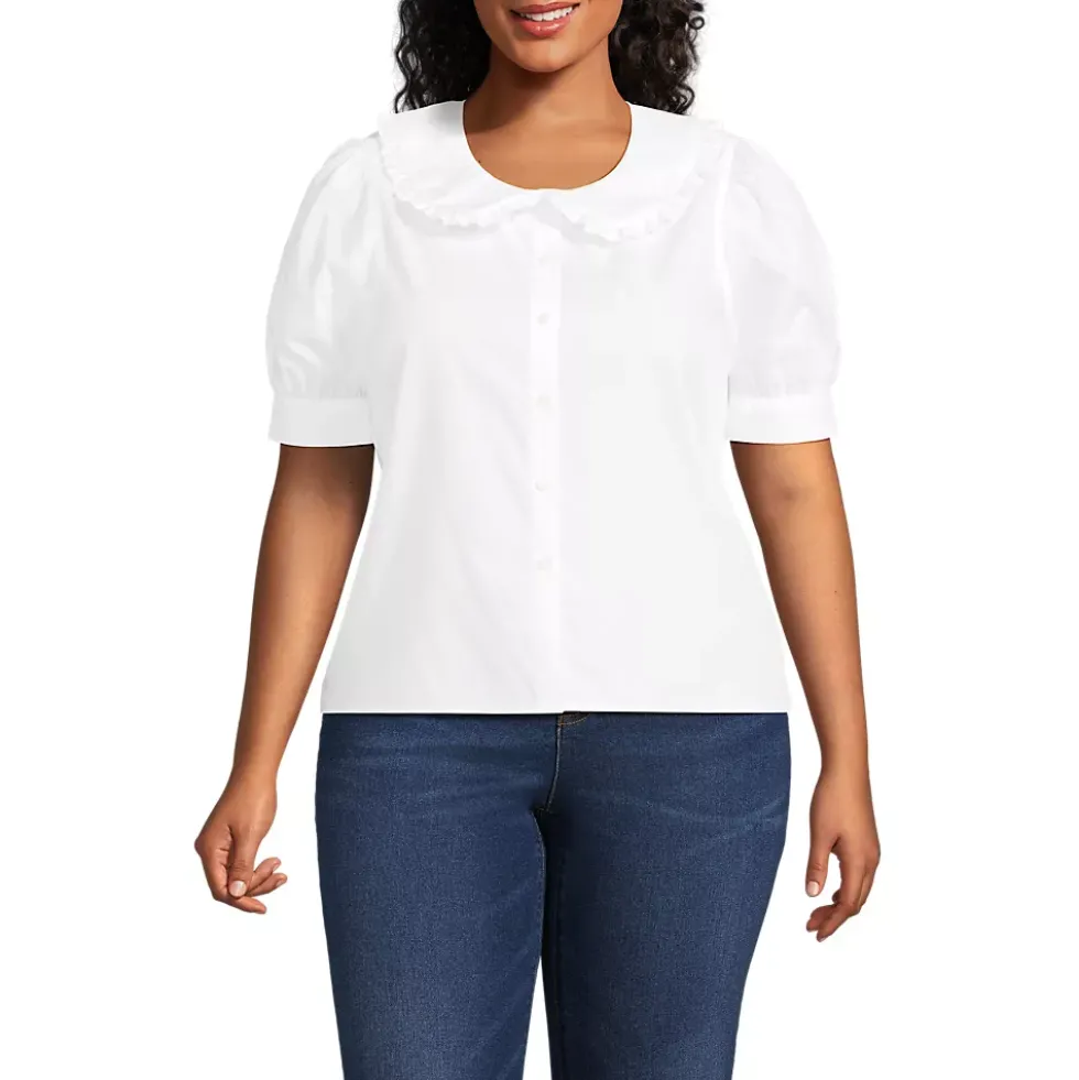 Women's Carefree Cotton Puff Sleeve Statement Collar Shirt