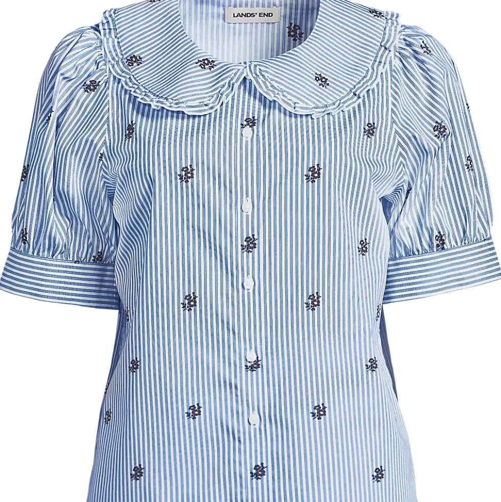 Women's Carefree Cotton Puff Sleeve Statement Collar Shirt