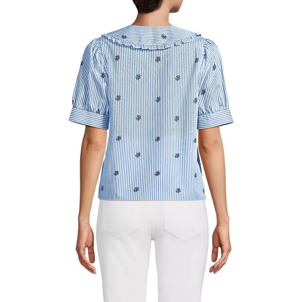 Women's Carefree Cotton Puff Sleeve Statement Collar Shirt