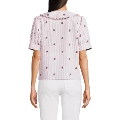 Women's Carefree Cotton Puff Sleeve Statement Collar Shirt