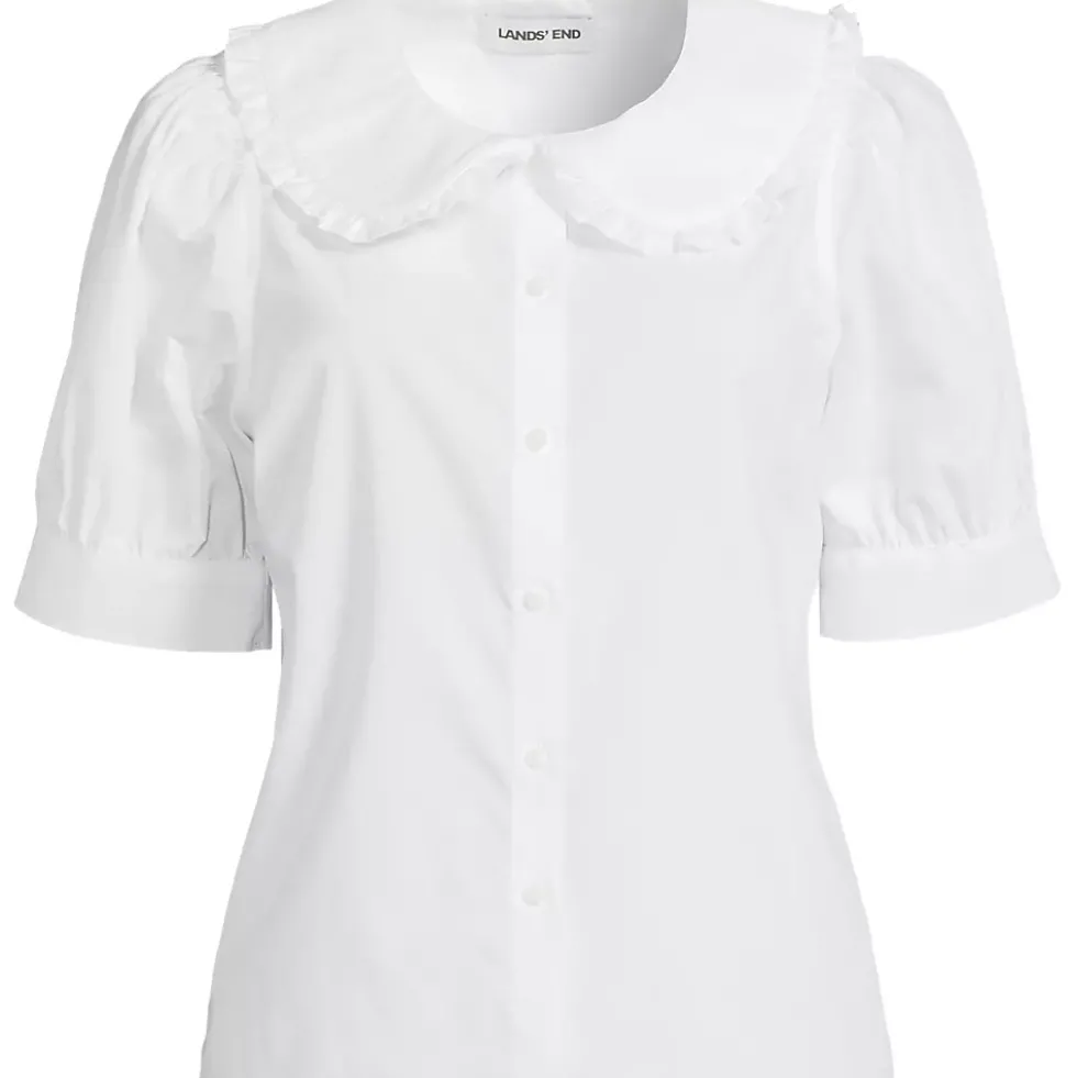 Women's Carefree Cotton Puff Sleeve Statement Collar Shirt