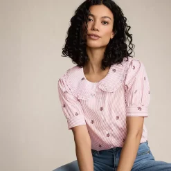 Women's Carefree Cotton Puff Sleeve Statement Collar Shirt