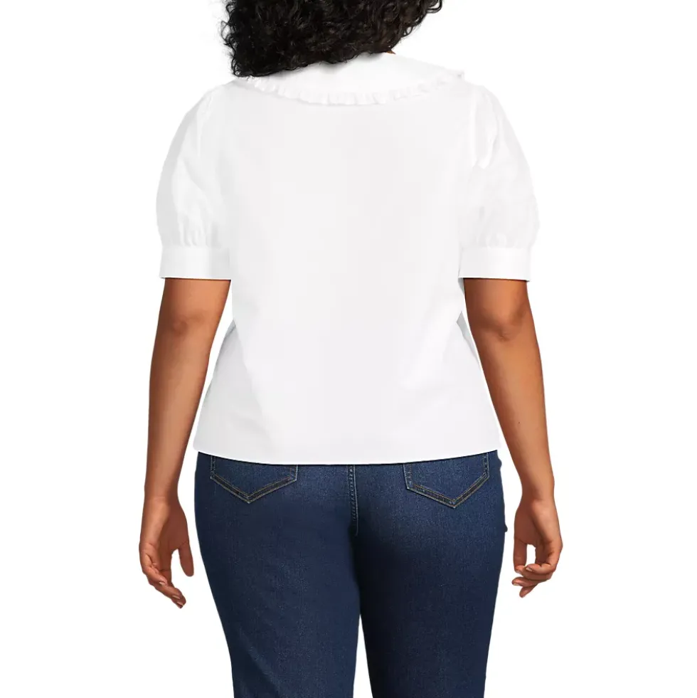 Women's Carefree Cotton Puff Sleeve Statement Collar Shirt