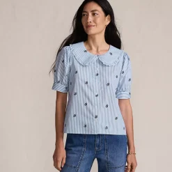 Women's Carefree Cotton Puff Sleeve Statement Collar Shirt