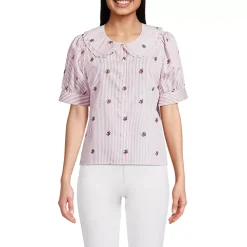 Women's Carefree Cotton Puff Sleeve Statement Collar Shirt