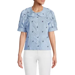 Women's Carefree Cotton Puff Sleeve Statement Collar Shirt