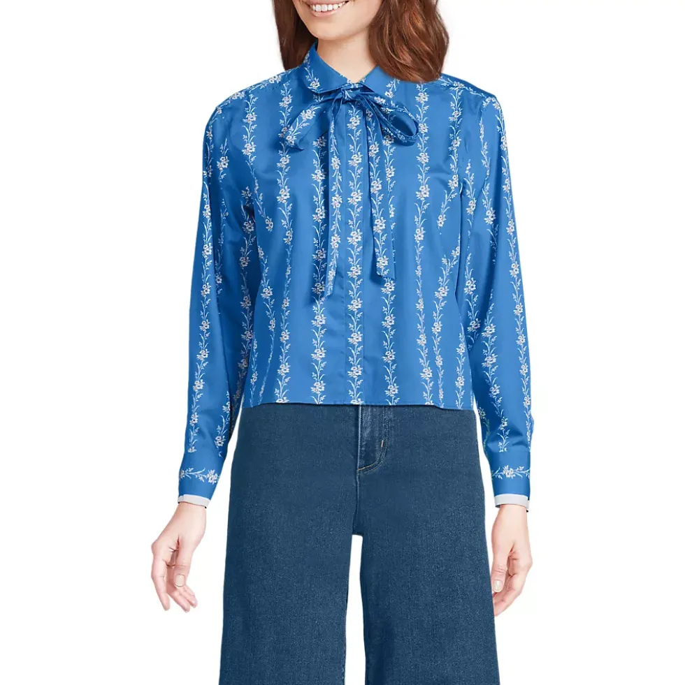 Women's Carefree Cotton Shirt with Removable Bow