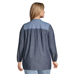 Women's Chambray Mix Peasant Top