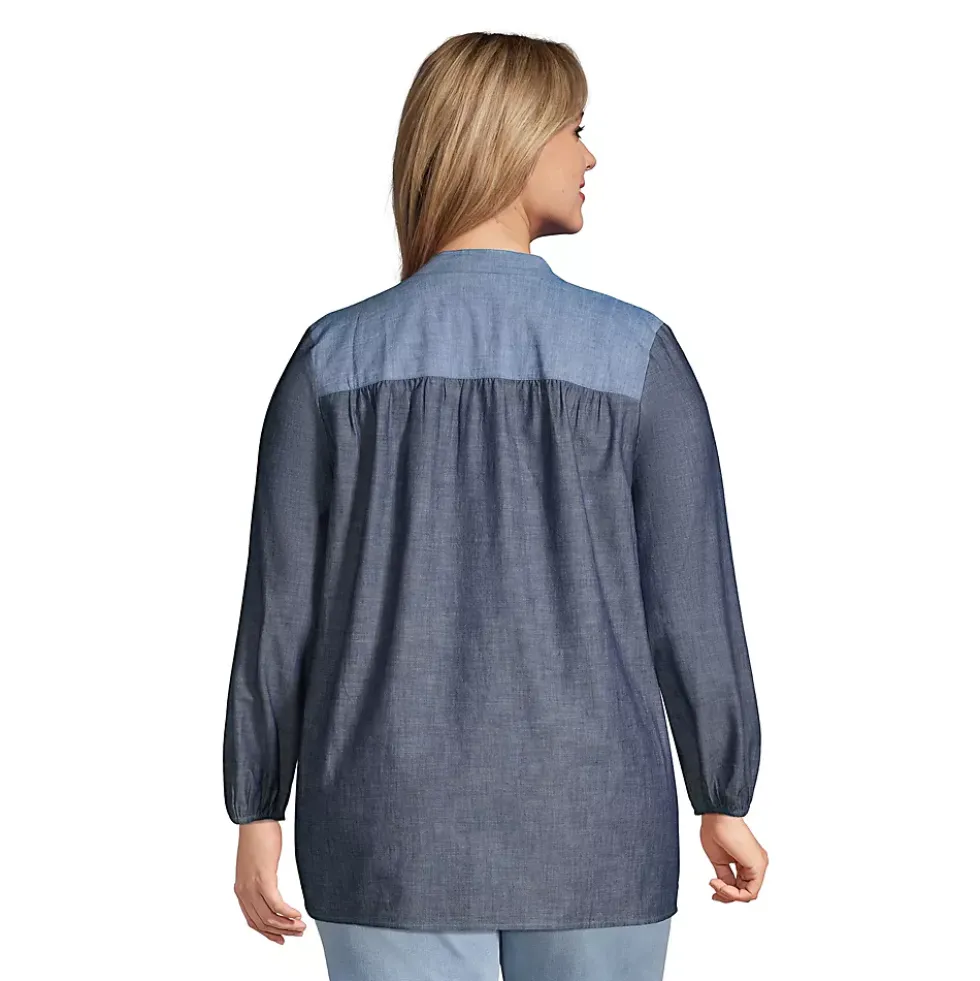 Women's Chambray Mix Peasant Top