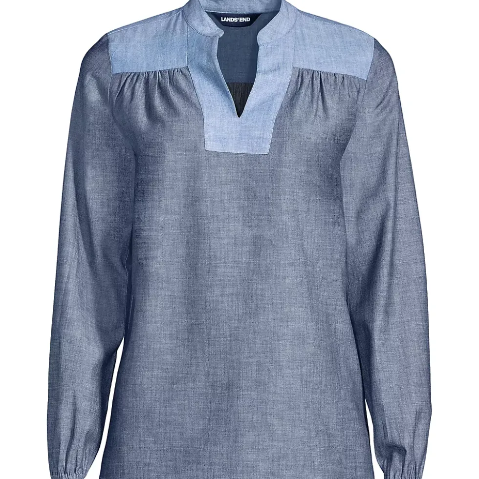 Women's Chambray Mix Peasant Top