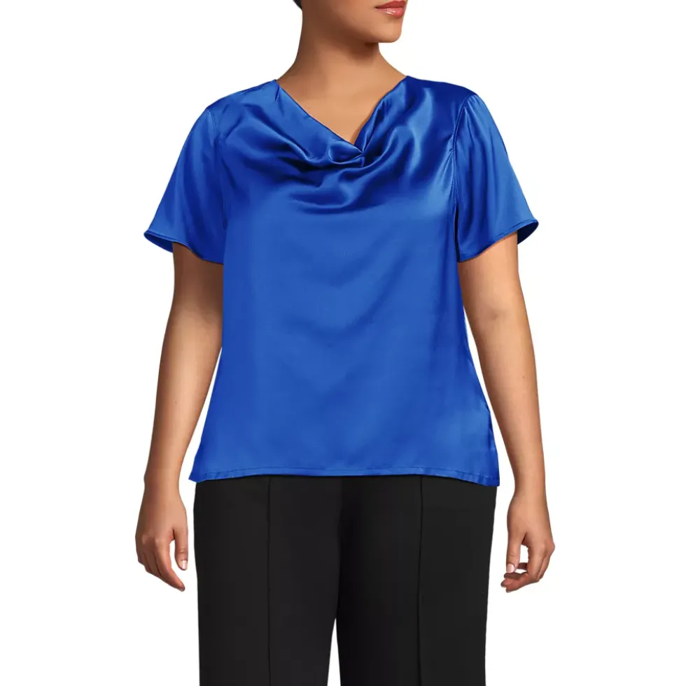 Women's Charmeuse Short Sleeve Cowl Neck Top