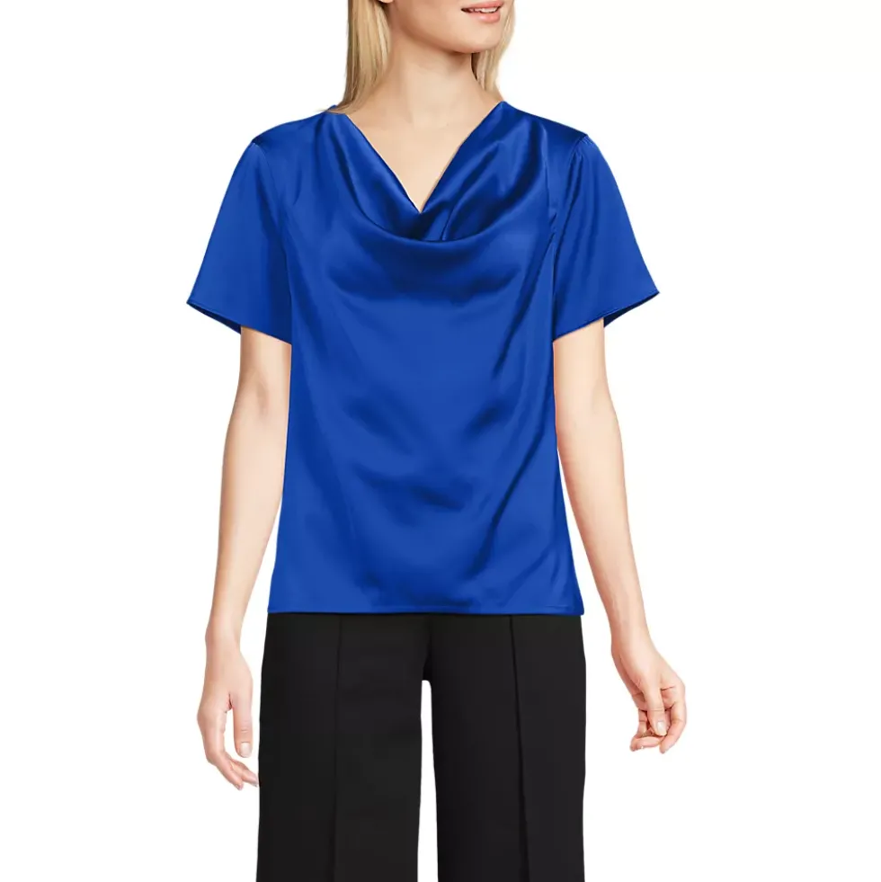Women's Charmeuse Short Sleeve Cowl Neck Top