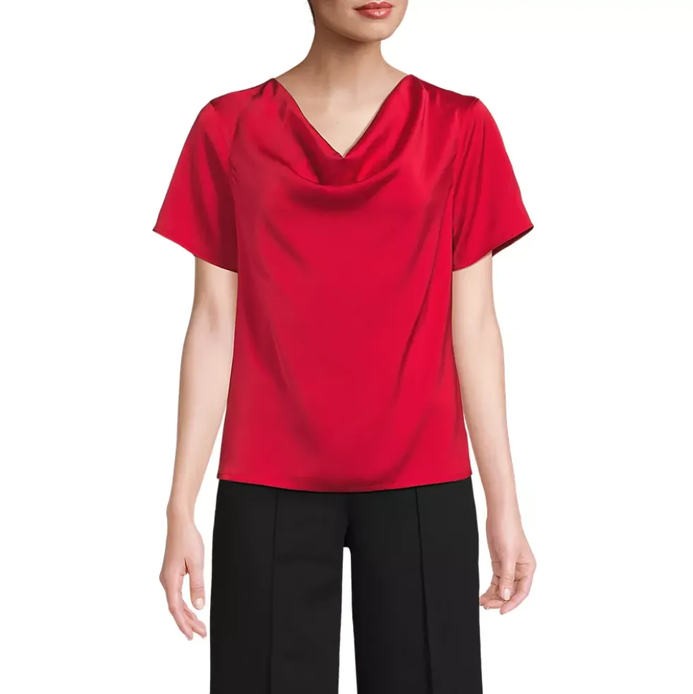 Women's Charmeuse Short Sleeve Cowl Neck Top