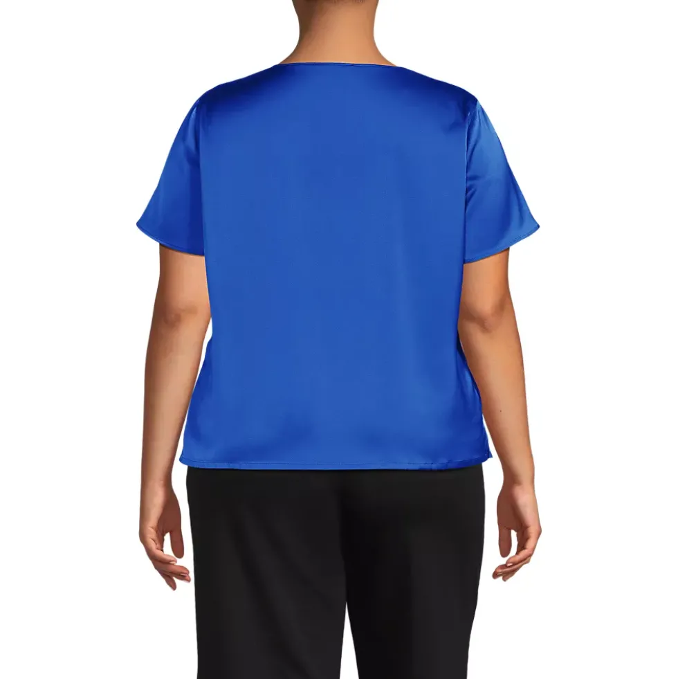 Women's Charmeuse Short Sleeve Cowl Neck Top