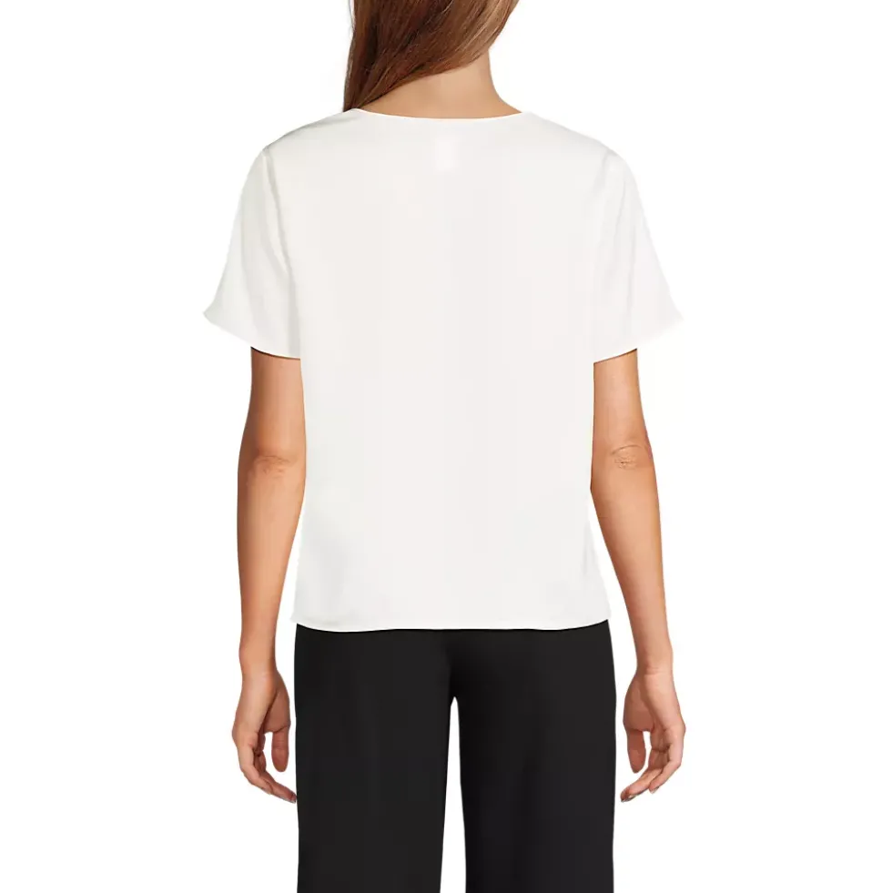 Women's Charmeuse Short Sleeve Cowl Neck Top