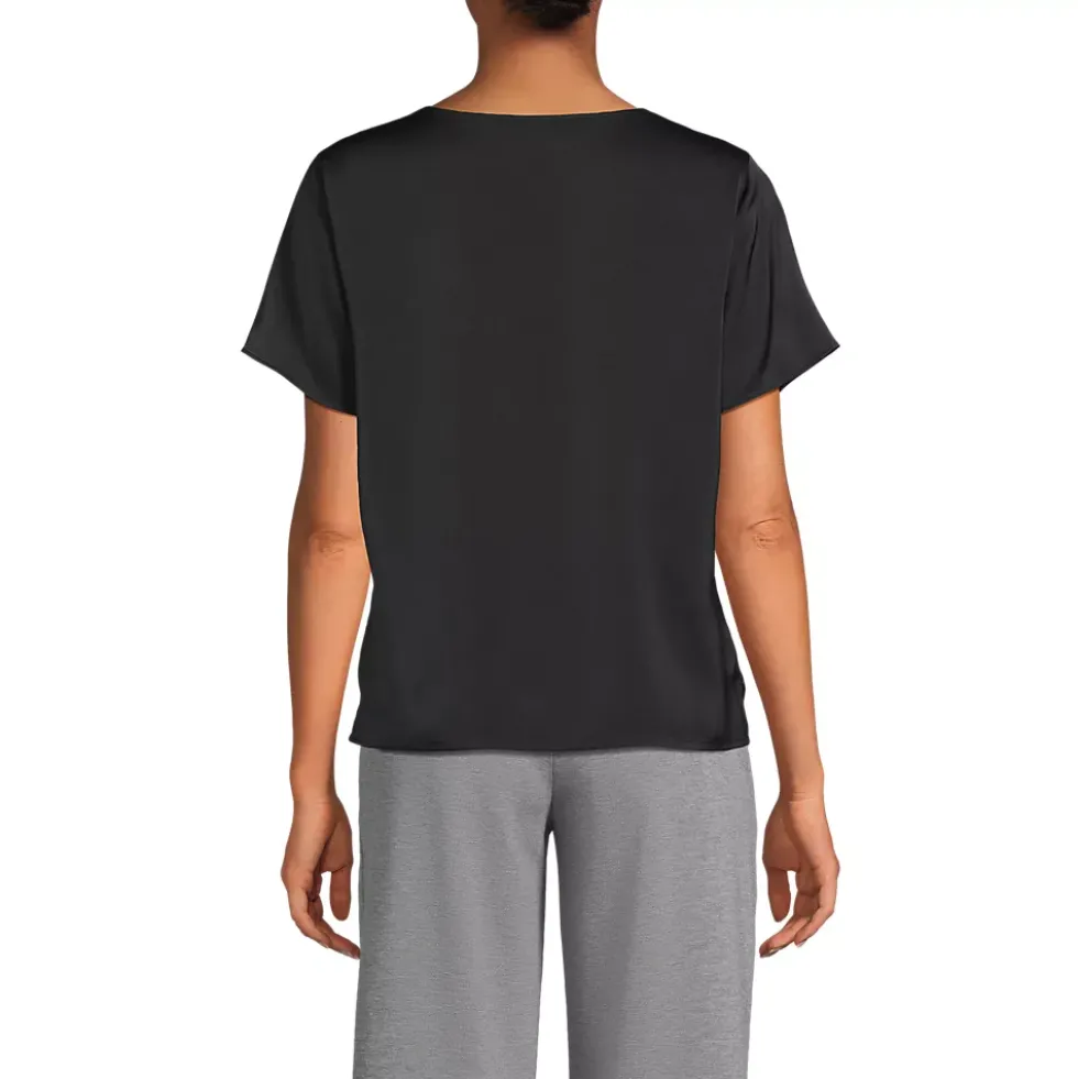 Women's Charmeuse Short Sleeve Cowl Neck Top