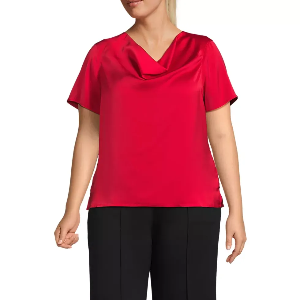Women's Charmeuse Short Sleeve Cowl Neck Top