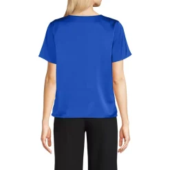 Women's Charmeuse Short Sleeve Cowl Neck Top