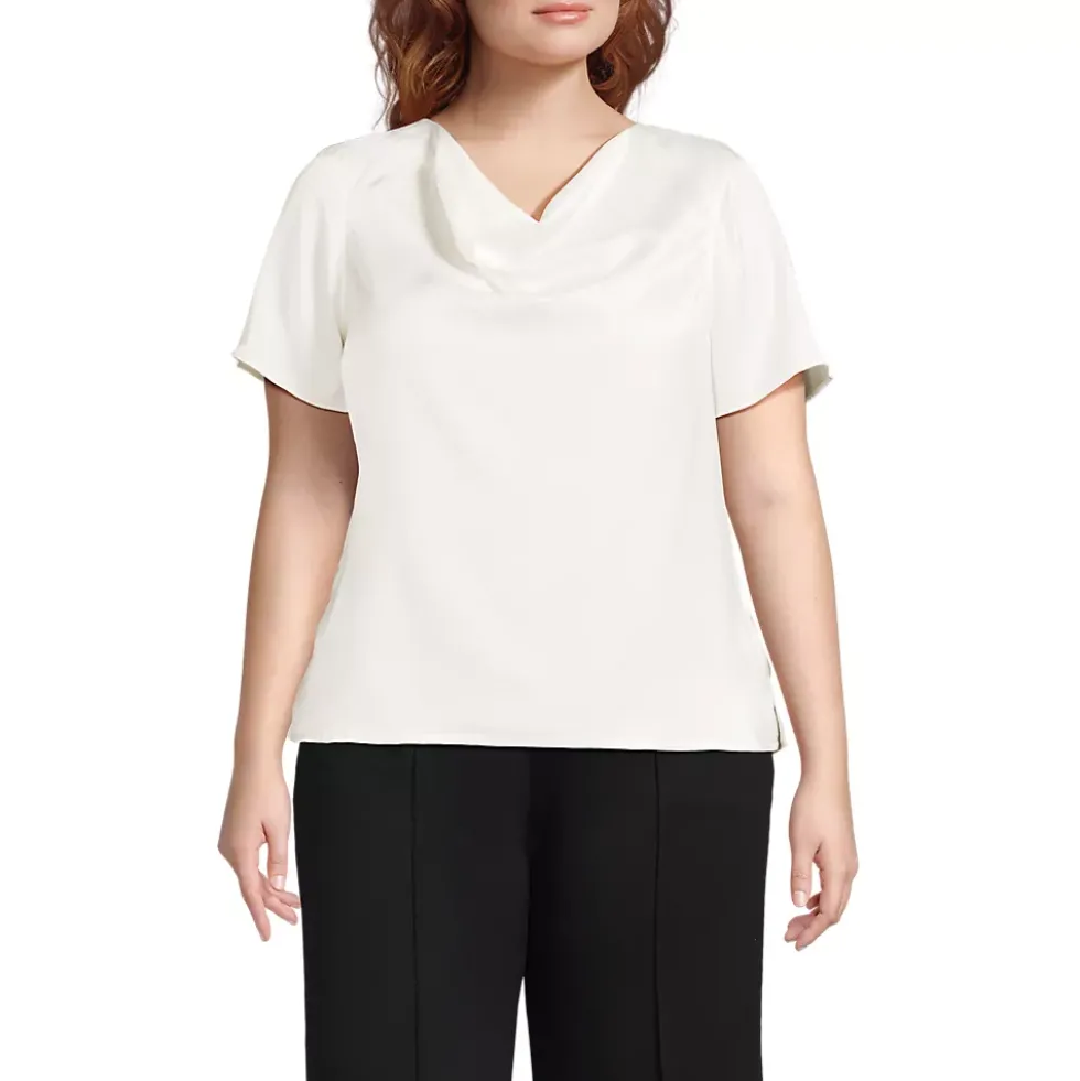 Women's Charmeuse Short Sleeve Cowl Neck Top