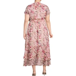 Women's Chiffon Flutter Sleeve V-Neck Wrap Maxi Dress