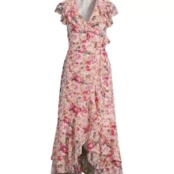 Women's Chiffon Flutter Sleeve V-Neck Wrap Maxi Dress