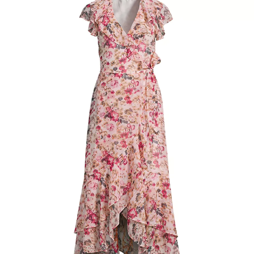 Women's Chiffon Flutter Sleeve V-Neck Wrap Maxi Dress