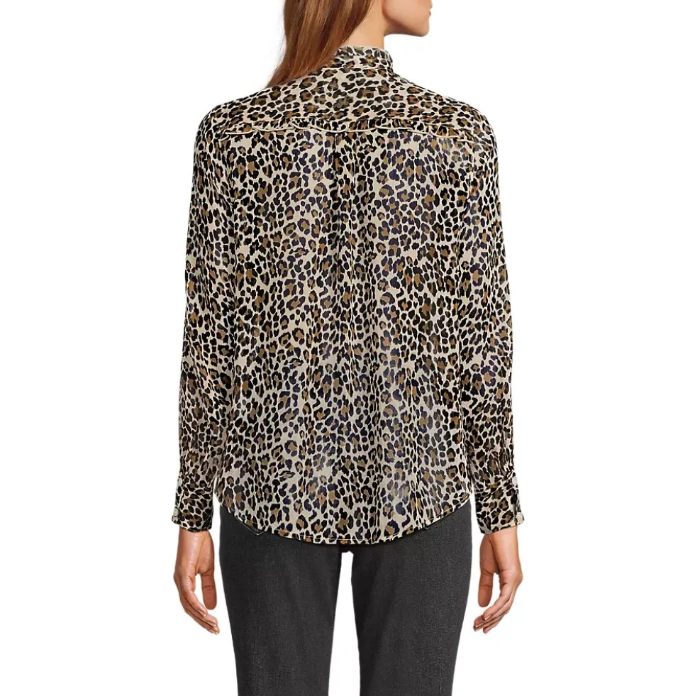 Women's Chiffon Ruffle Front Long Sleeve Top