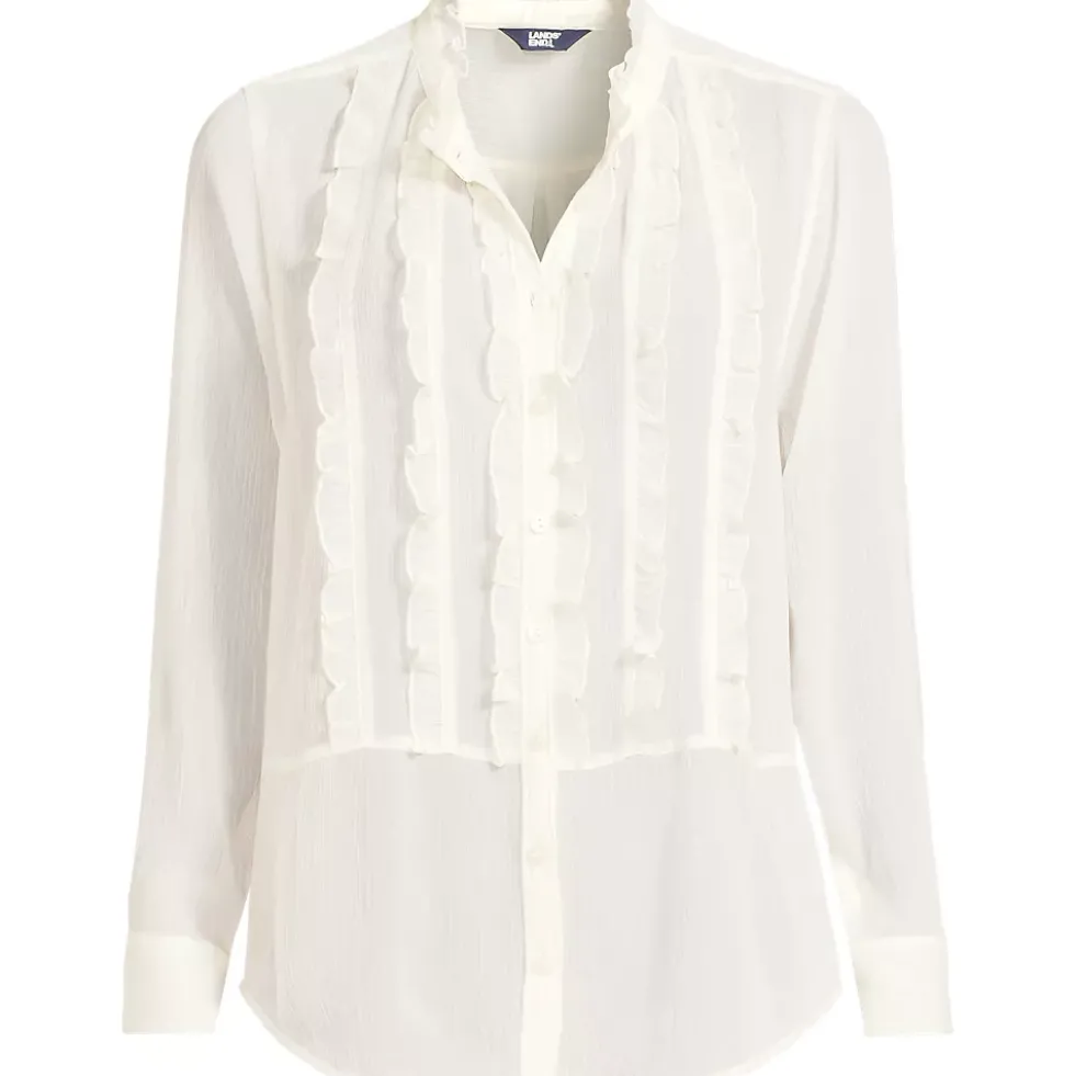 Women's Chiffon Ruffle Front Long Sleeve Top
