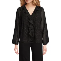 Women's Chiffon Ruffle Front Pleated Blouse