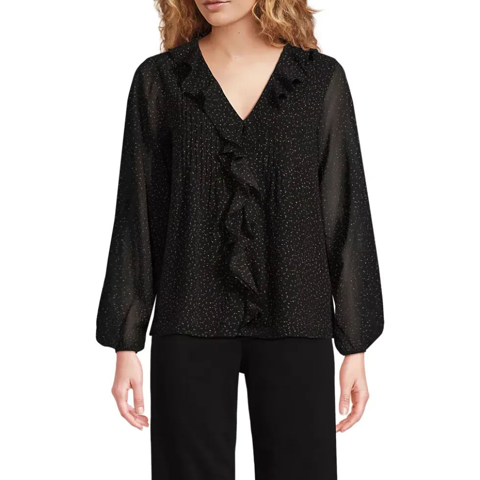Women's Chiffon Ruffle Front Pleated Blouse